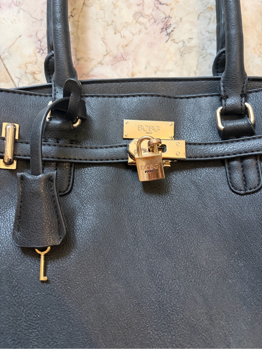 BCBG Birkin dupe Black Structured Women's Tote Bag with Gold Hardware - Picture 2 of 7